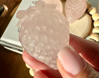 Adorable Rose Quartz Strawberry | Hand Carved Crystal |