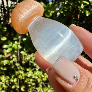 Adorable Peachy Selenite Mushroom Carving | From Morocco | (1) Piece intuitively picked