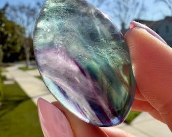 Rainbow Fluorite Palm Stone - Polished Crystal for Meditation