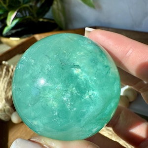 Luminous Mint Green Fluorite Sphere | Stand Included | UV Reactive