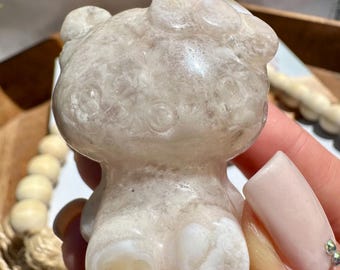Adorable Soft Pink Flower Agate Hello Kitty | Druzy Pockets