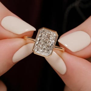 3CT Radiant Cut Moissanite Bezel Set Engagement Ring 14K Solid Gold Wedding Ring, Solitaire, Anniversary Gift for Women