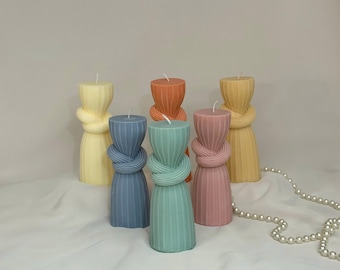 Modern Knot Candle Set, Sculptural Ribbed Candle, Minimalist Home Decor, Aesthetic Gift, Pastel Candle, Scented Soy Candles
