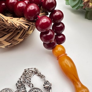 vintage 33 Beads Bakelite Rosary,Tesbih, Muslim Rosary, Misbaha, Muslim Gift, Tesbih, Collectible Beads, Islamic prayer beads,مسباح فاتوران