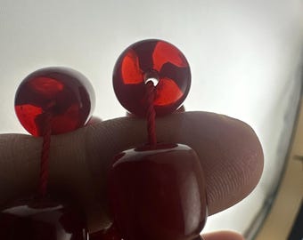 Collectible red cherry corba fan Faturan Amber 33 bead Islamic prayer rosary, Masbaha, مسباح سبحة فاتوران عرق مراوح