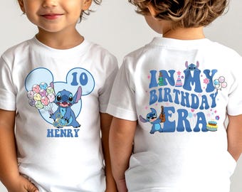 Personalized Stitch Birthday Shirt, Disney Angel Birthday Girl Shirt, Disney Birthday Boy Sweatshirt, Birthday Gift, In my Birthday Era Tee