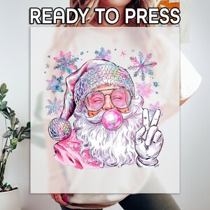 Colorful Santa Claus Ready to Press DTF, Santa Blowing Bubble Print, Heat Press DTF Transfer, Disco Ball Print, White Beard DTF, Funny Xmas