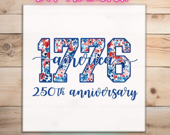 1776 Floral DTF Transfer prêt à imprimer | 4 juillet, transfert de chaleur, rouge, blanc, bleu, femme, patriote, chemise, conception, usa, amérique, liberté, jour