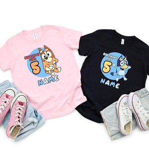 Personalized Bluey Birthday Shirt, Disney Birthday Girl Boy Shirt, Chilli and Bandit Shirt, Custom Birthday Shirt, Bluey Party Shirt