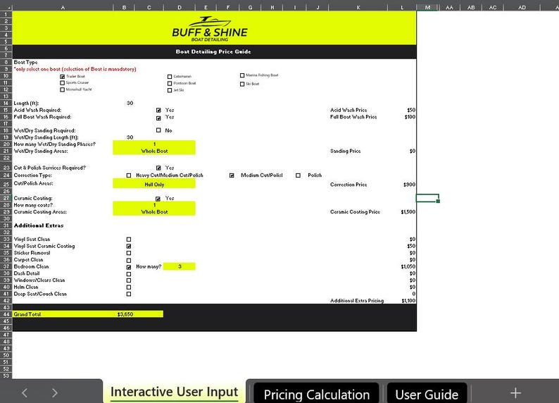Boat Detailing Price Indicator Tool (excel) – Downloadable ...