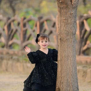 Girls Floral Dress - Party Wear - Black - Customizable Color