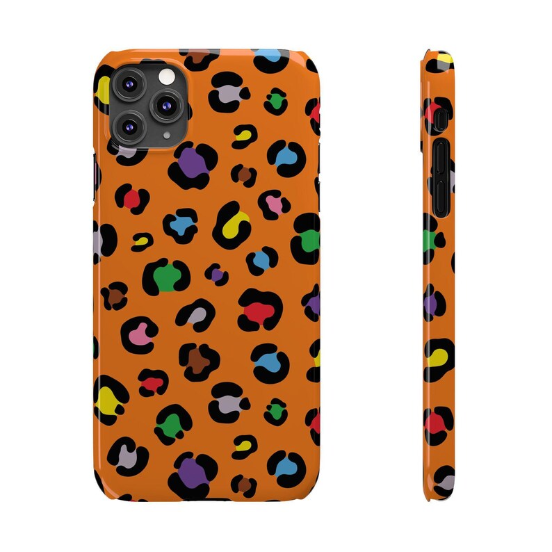 Custodia per telefono con stampa leopardata colorata: macchie arancioni e arcobaleno, vestibilità sottile immagine 9