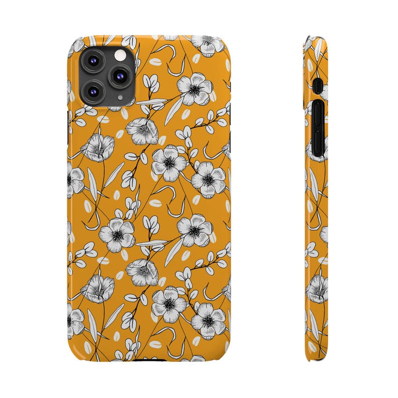 Hand-Drawn Floral Phone Case: Mustard Yellow, Slim Fit image 9