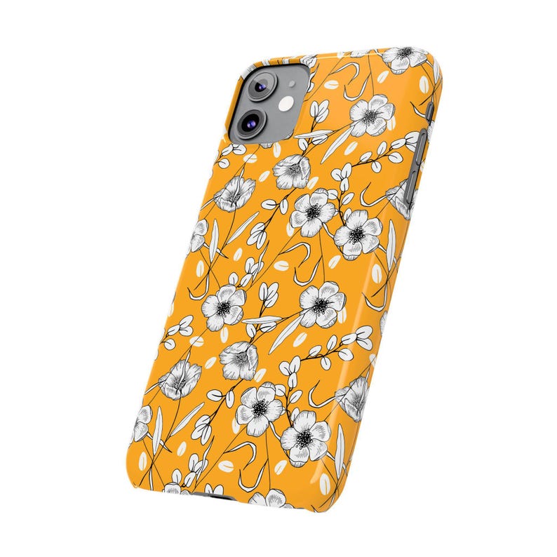 Hand-Drawn Floral Phone Case: Mustard Yellow, Slim Fit image 4