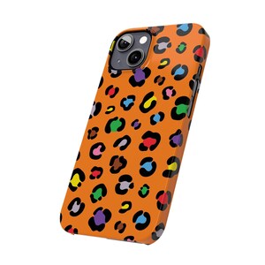 Custodia per telefono con stampa leopardata colorata: macchie arancioni e arcobaleno, vestibilità sottile immagine 16