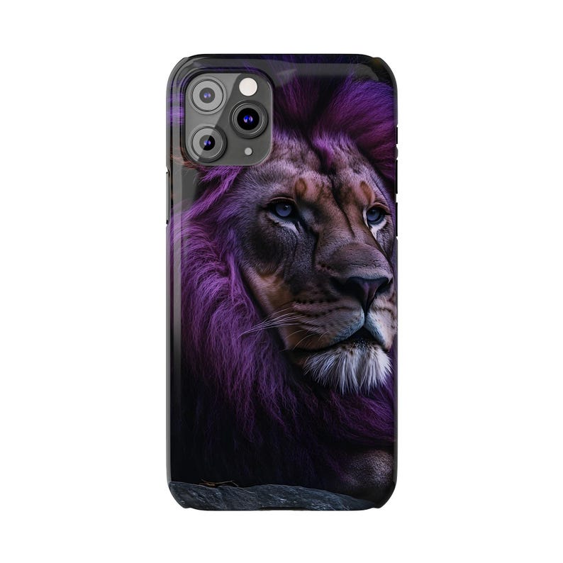 Funda delgada para teléfono con diseño de león de melena morada (compatible con iPhone 11 y 13) imagen 7