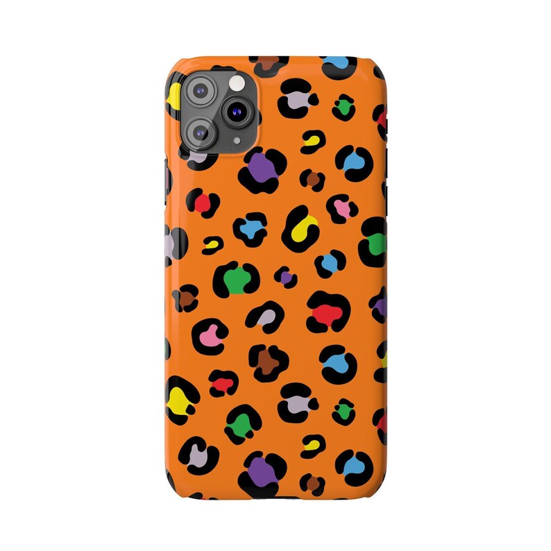 Custodia per telefono con stampa leopardata colorata: macchie arancioni e arcobaleno, vestibilità sottile immagine 10