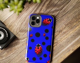 Ladybug Phone Case: Retro Blue with Red Polka Dot Pattern