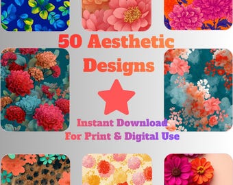 Floral Digital Art Bundle, Bright PNGs for Crafts (Instant Download)