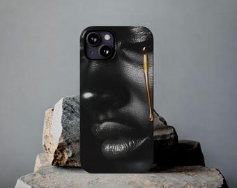Golden Tear Portrait Phone Case: Slim Glossy Black Art