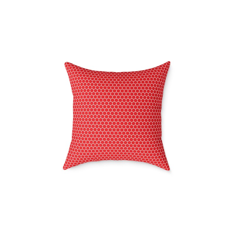 Cojín cuadrado de lona de poliéster con estampado de panal rojo/cojín geométrico imagen 4