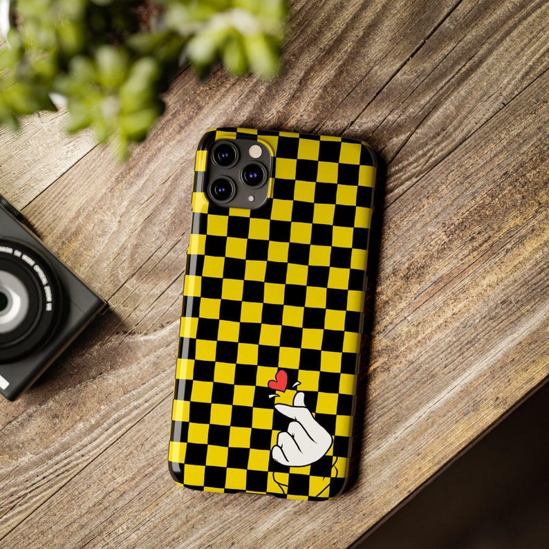 Yellow Black Checkerboard Phone Case - Slim, Glossy, Lightweight image 12