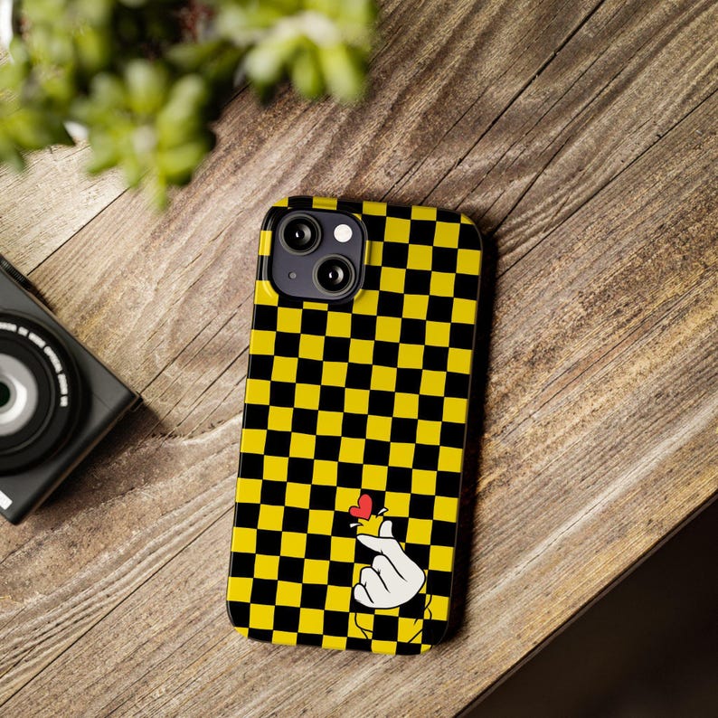 Yellow Black Checkerboard Phone Case - Slim, Glossy, Lightweight image 17
