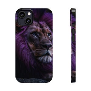 Funda delgada para teléfono con diseño de león de melena morada (compatible con iPhone 11 y 13) imagen 14