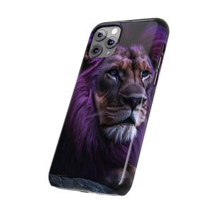 Funda delgada para teléfono con diseño de león de melena morada (compatible con iPhone 11 y 13) imagen 8