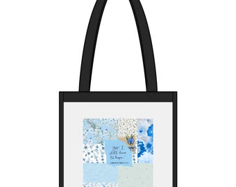 Blue Patchwork Floral Bible Verse Quote Tote | Clear Stadium Tote