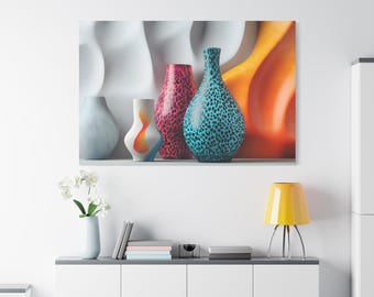 Vaas op uitgerekt canvas Art Print, kleurrijk abstract huisdecor, unieke muurkunst, modern decor, woonkamerkunst, cadeau-idee