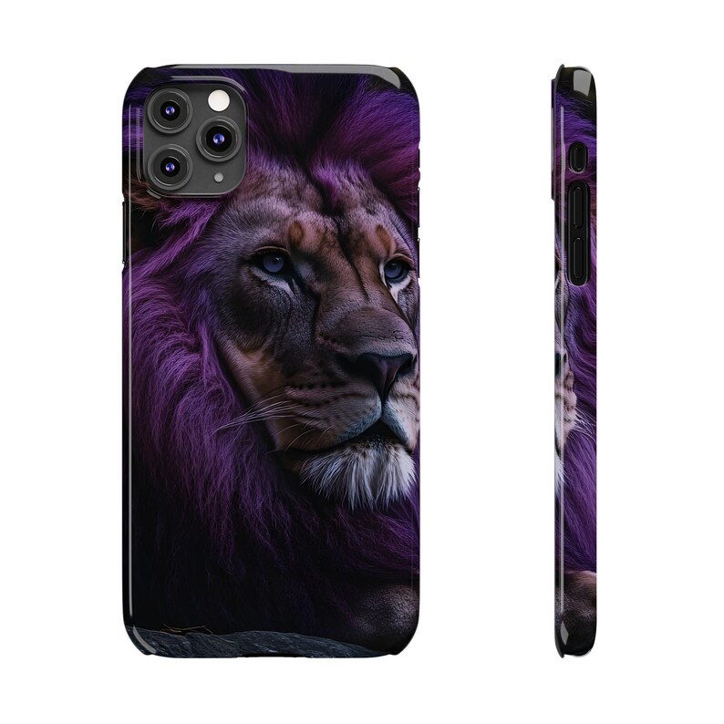 Funda delgada para teléfono con diseño de león de melena morada (compatible con iPhone 11 y 13) imagen 9