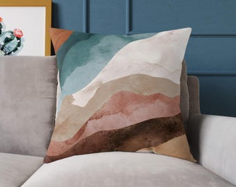 Cojín con paisaje abstracto de acuarela / Cojín decorativo en tonos tierra