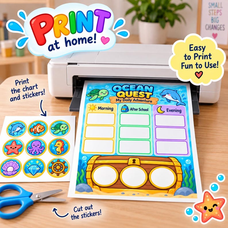 Tableau de routine pour enfants Ocean Quest, emploi du temps visuel ...