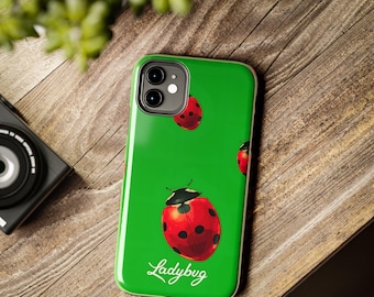Green Ladybug Phone Case: Bold Polka Dot on Deep Blue