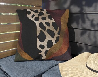 Abstrakt leopardprickigt mönster utomhuskudde | Boho jordfärgad kudde