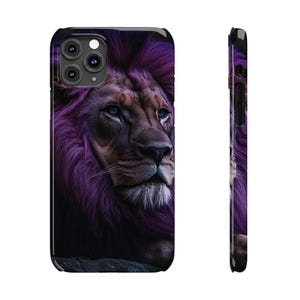 Funda delgada para teléfono con diseño de león de melena morada (compatible con iPhone 11 y 13) imagen 6