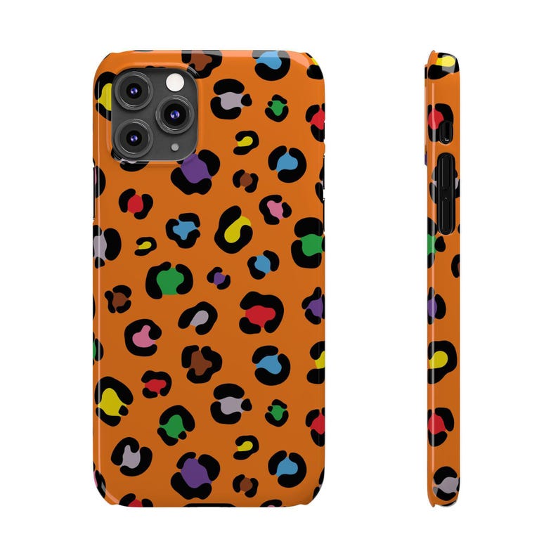 Custodia per telefono con stampa leopardata colorata: macchie arancioni e arcobaleno, vestibilità sottile immagine 6