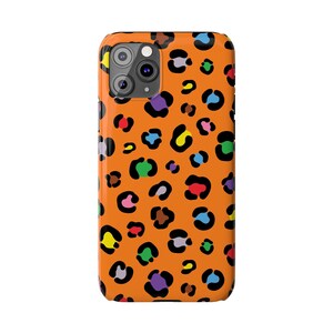 Custodia per telefono con stampa leopardata colorata: macchie arancioni e arcobaleno, vestibilità sottile immagine 7