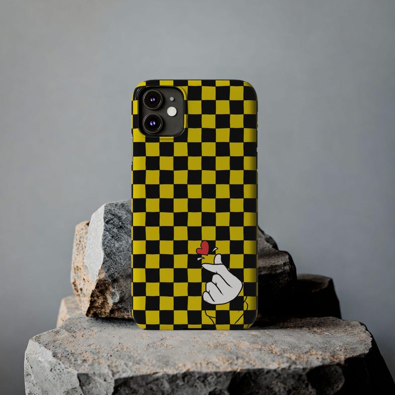 Yellow Black Checkerboard Phone Case - Slim, Glossy, Lightweight image 1