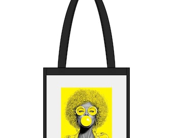 Afro Bubble Gum Girl Clear Stadium Tote | Yellow Pop Art Print