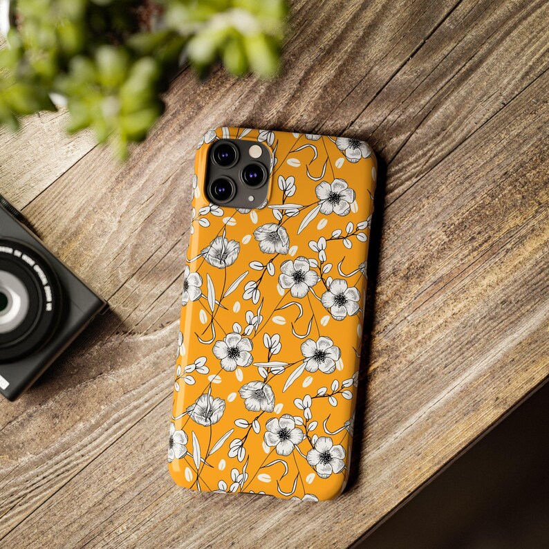Hand-Drawn Floral Phone Case: Mustard Yellow, Slim Fit image 12