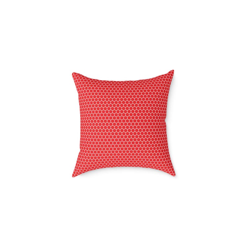 Cojín cuadrado de lona de poliéster con estampado de panal rojo/cojín geométrico imagen 2
