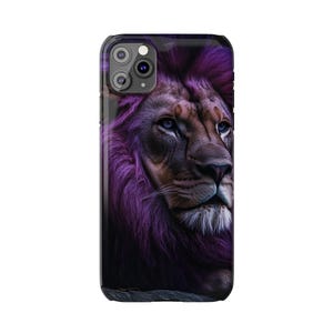 Funda delgada para teléfono con diseño de león de melena morada (compatible con iPhone 11 y 13) imagen 10