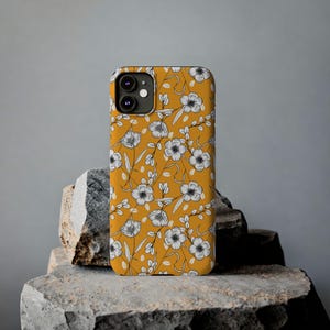 Hand-Drawn Floral Phone Case: Mustard Yellow, Slim Fit image 1