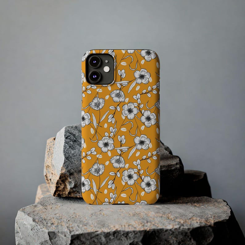 Hand-Drawn Floral Phone Case: Mustard Yellow, Slim Fit image 1
