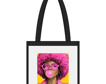 Pink Afro Pop Art Bubblegum Tote | Retro Woman Illustration