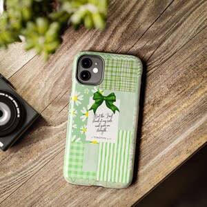 Daisy Patchwork Phone Case - Green Cottagecore Scripture Cover
