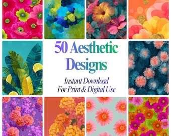 Floral PNG Graphics Bundle: 50 Colorful Digital Prints