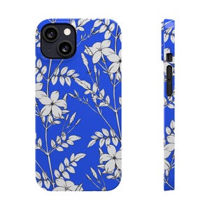 Botanical Slim Phone Case, White Flowers on Blue (Glossy, Lightweight) image 15